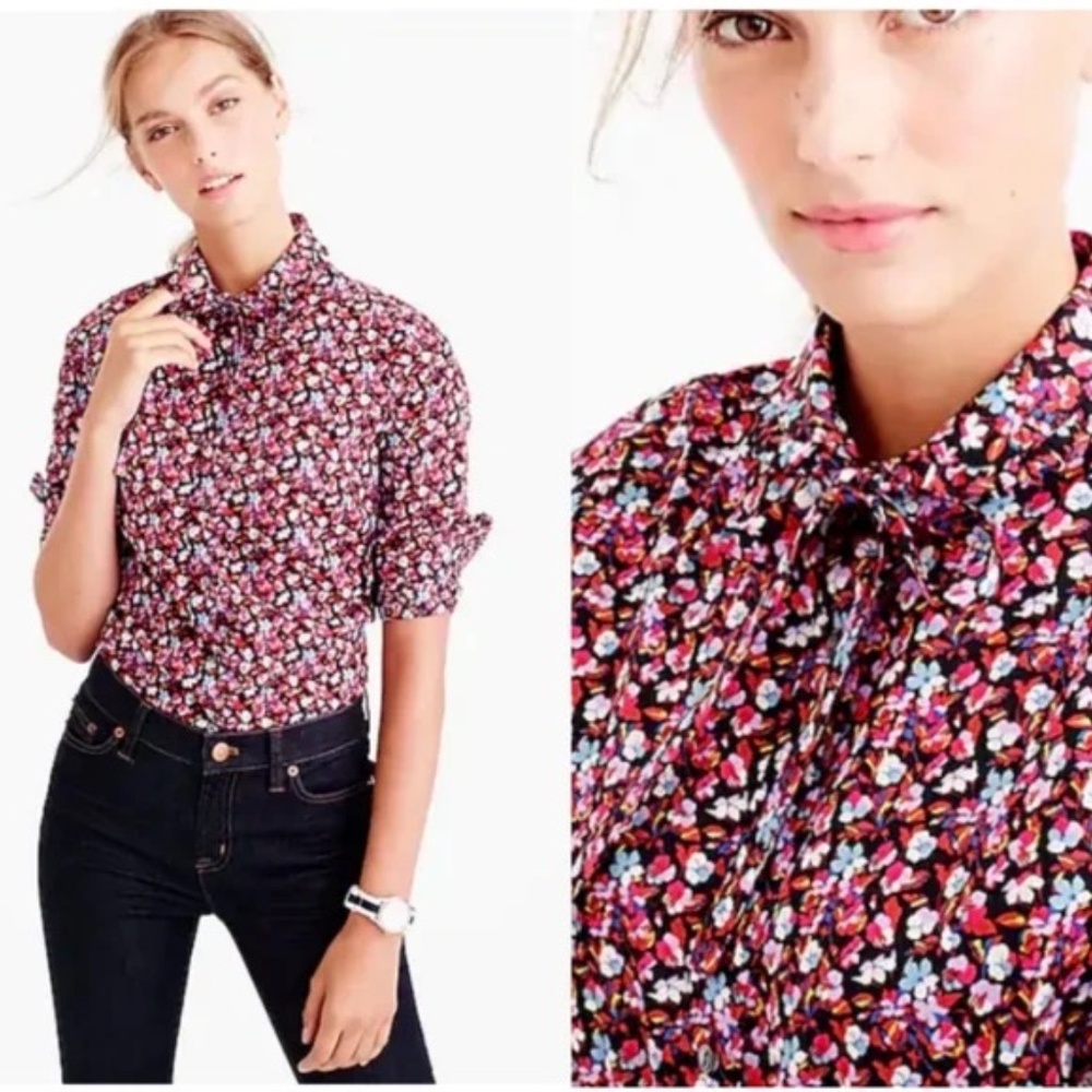 J. Crew Liberty Art Fabrics Floral Tie Neck Sarah Button Front Blouse Shirt 6